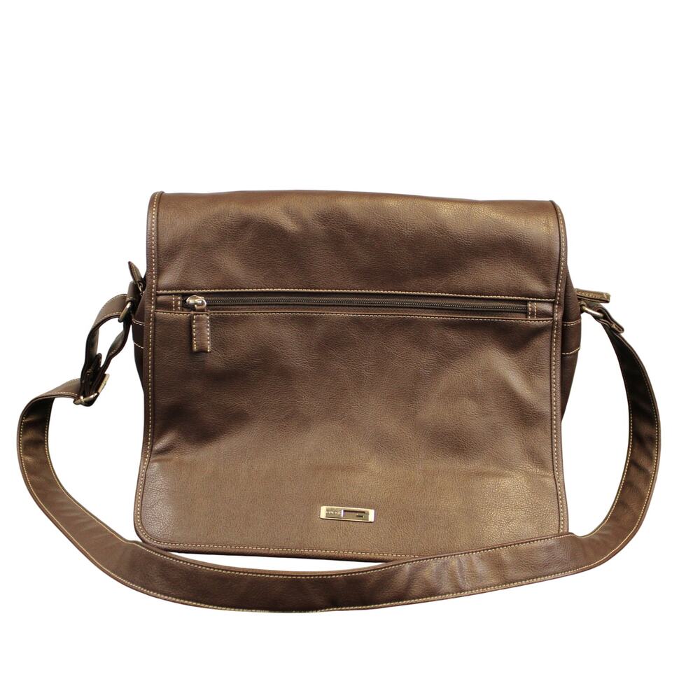 GUESS by Marciano Brown Faux Leather Cross Body Messenger Bag Sac Zippered Flap